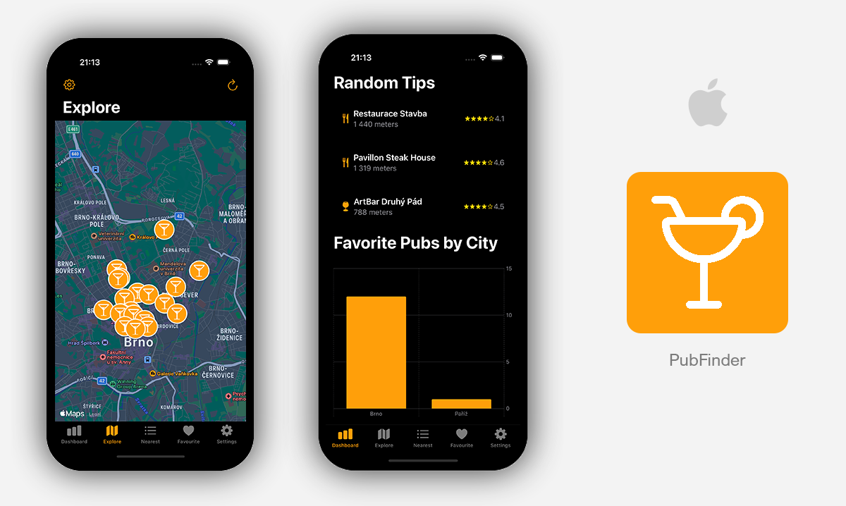 Mobilní aplikace pro iOS PubFinder